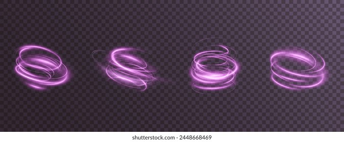 Luminous pink podium lines png of speed. Light glowing effect png. Abstract motion lines. Light trail wave, fire path trace line, car lights, optic fiber and incandescence curve twirl