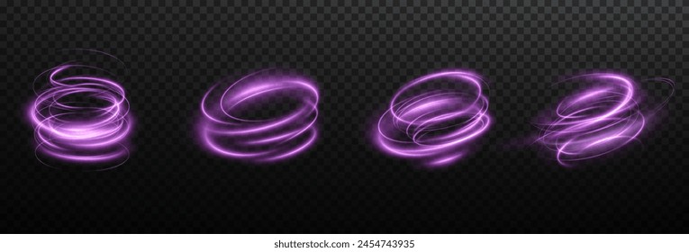 Luminous pink podium lines png of speed. Light glowing effect png. Abstract motion lines. Light trail wave, fire path trace line, car lights, optic fiber and incandescence curve twirl	