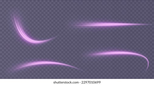 Luminous pinki lines png of speed. Light glowing effect. Abstract motion lines. Light trail wave png, fire path trace line, car lights, optic fiber and incandescence curve twirl