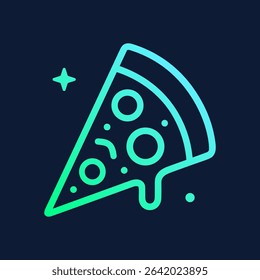 Luminous pizza slice gleams brilliantly. Icon symbol illustration