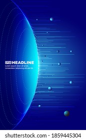 Luminous planet on dark blue background, technology vector background.