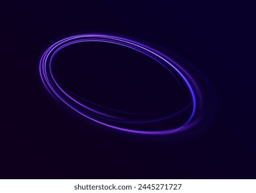 Luminosas líneas violetas de velocidad. Efecto de luz brillante. Anillos luminosos Abstractas efecto de velocidad de obturación lenta. Círculo púrpura luminoso. Efecto de rastro de remolino de Vector.	
