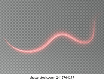 Luminous red lines png of speed. Light glowing effect png. Abstract motion lines. Light trail wave, fire path trace line, car lights, optic fiber and incandescence curve twirl	
