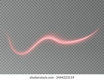 Luminous red lines png of speed. Light glowing effect png. Abstract motion lines. Light trail wave, fire path trace line, car lights, optic fiber and incandescence curve twirl	
