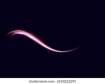 Leuchtende rote Geschwindigkeitslinien. Leuchtender Effekt Neon. Abstrakte Bewegungslinien. Lichtspur-Welle, Brandspurlinie, Autolichter, Optikfaser und Inkandeszenz-Kurve wirbeln