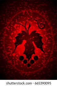 Luminous red logo with a black silhouette of a grape leaf, bottles and grapes.