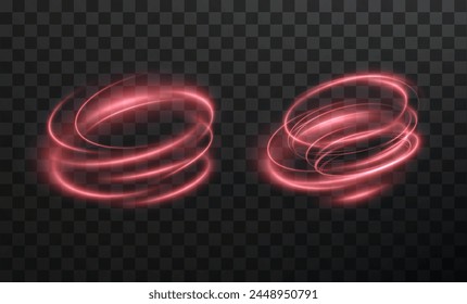 Luminous red podium lines png of speed. Light glowing effect png. Abstract motion lines. Light trail wave, fire path trace line, car lights, optic fiber and incandescence curve twirl
