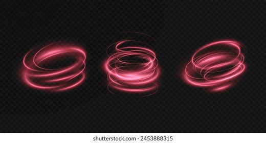 Luminous red podium lines png of speed. Light glowing effect png. Abstract motion lines. Light trail wave, fire path trace line, car lights, optic fiber and incandescence curve twirl	
