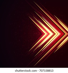 Luminous reflected red and yellow beams. Vector abstract background from geometric shapes. Vector template.