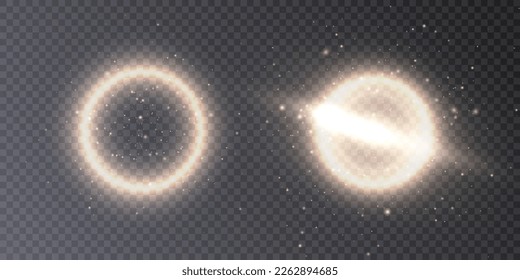 Luminous ring with bright illumination. Round abstract frame with glitter, advertising and design element. Vector illustration.	
