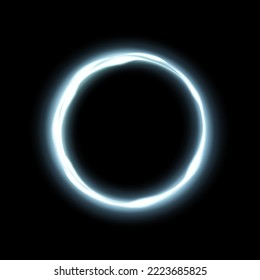 Luminous ring with yellow illumination. Round gold frame with glitter, element for advertising and design. Vector illustration.