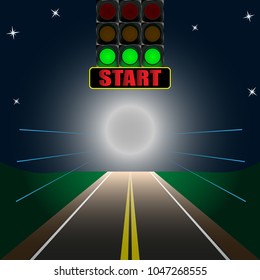 luminous scoreboard start on the road. Vector Illustration