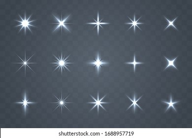 Luminous set design that glows. Sparkling stars with special light effects. Vector sparkling on a transparent background.