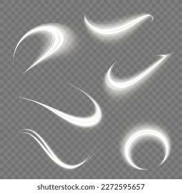 Luminous silver lines of speed. Magic speed flying trails of shine, bright shimmer particles fly. White glowing motion line. Dynamic sparkle waves. Light sparkling effect. Vector illustration.