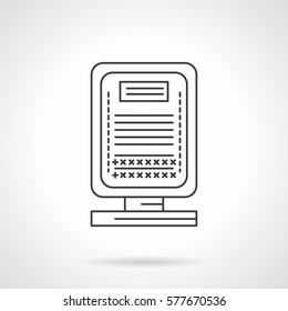 Luminous small lightbox for outdoor advertising in city. Flat line vector icon