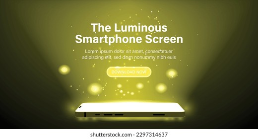 La Luminosa pantalla del Smartphone. Pantalla de luz dorada, pantalla de ordenador o tablet para Smartphone. Luz de pantalla móvil de tecnología. Ilustración vectorial.