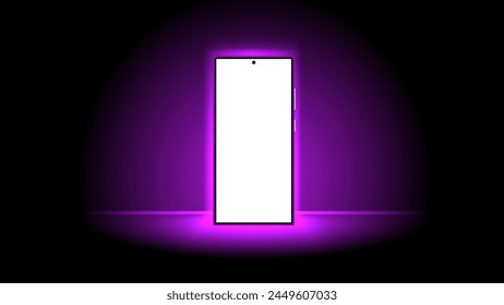 The Luminous Smartphone Screen. Smartphone with purple light screen, Computer, or tablet display. Technology mobile display light. Vector illustration.