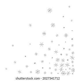 Vector blanco de fondo de nieve luminoso. Ilustración de Confetti Shine. El Copo De Nieve De Plata Aislado. Patrón de caída de metal.