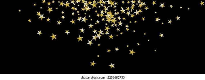 Luminous Sparkle Vector Black Panoramic Background. Gold Glamour Starry Texture. Universe Vector Black Panoramic Background Border. Luxury Magic Sky Pattern.