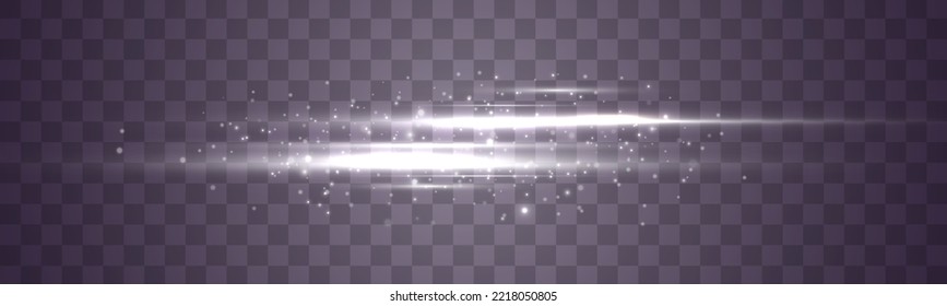 Luminous sparkling lined. Laser sparkle beams, glowing silver speed rays, dust sparks light effect. Flash line motion. White soft horizontal neon lines. Set of abstract lens flares. Vector 