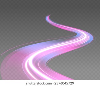 Luminous sparkling lines, glowing violet speed rays. Neon futuristic network technologies on dark background with movement and speed effect.	
