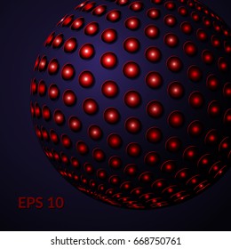 Luminous sphere on a dark background. Vector image.