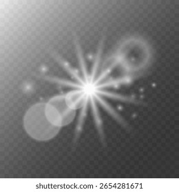 Uma estrela luminosa com um efeito bokeh sobre fundo transparente.