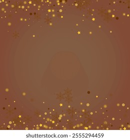 Luminous Stars Vector Brown Background. Gold Subtle Snowflake Pattern. Glow Snowfall Card. Bokeh Flake Backdrop.