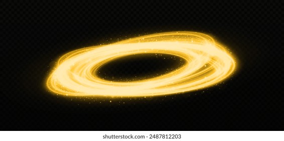 Luminous swirl circles of particles. Glowing round lines effect. Magic sparkling rings.