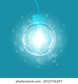A luminous transparent bulb or Christmas tree toy with snowflakes. Vector illustration.