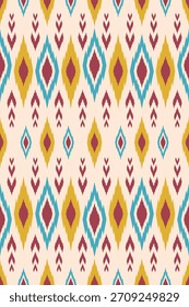 Leuchtendes Tribal-Ikat-Muster mit strahlenden Mischungen und handgefertigter Faserstruktur
