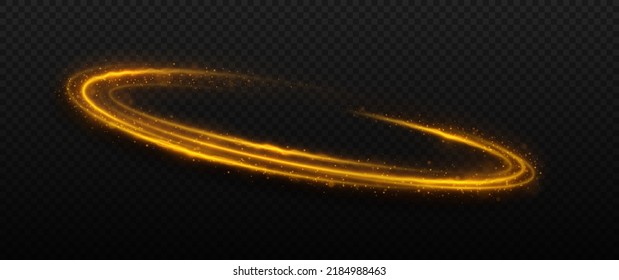 Luminous twirl circles with light effect. Magic light trail with sparkles particles.