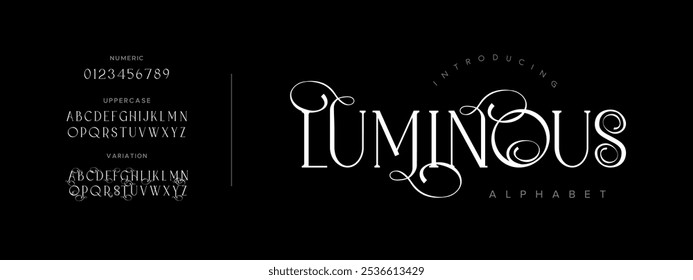 Luminous typography beauty fashion elegant minimalist serif italic fonts decorative wedding vintage retro logos. Minimal luxury font alphabet logo. Vector illustration