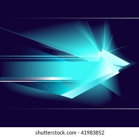 luminous, unreal, blue symbol of pointer, on dark blue background