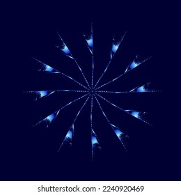 Luminous vector shape. Snowflake on dark background. 