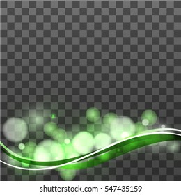 Luminous wave  on a transparent background. Green Glittering stream, sparks and glitters.Spark stream abstraction.