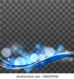 Luminous wave  on a transparent background. Blue Glittering stream, sparks and glitters.Spark stream abstraction.