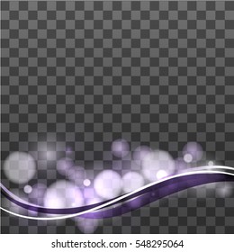 Luminous wave  on a transparent background. Purple Glittering stream, sparks and glitters.Spark stream abstraction.