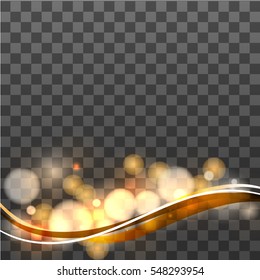 Luminous wave  on a transparent background.Orange Glittering stream, sparks and glitters.Spark stream abstraction.