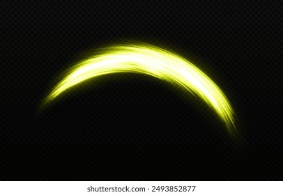 Luminous wave with sparkles particles. Golden light trails with light effect. Magic sparkling dust on transparent background.
