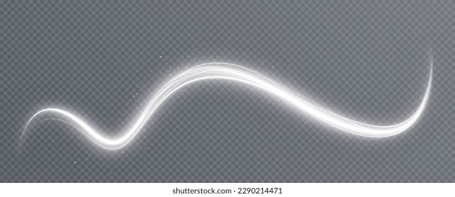  Luminous white lines png of speed. Light glowing effect. Abstract motion lines. Light trail wave png, fire path trace line, car lights, optic fiber and incandescence curve twirl