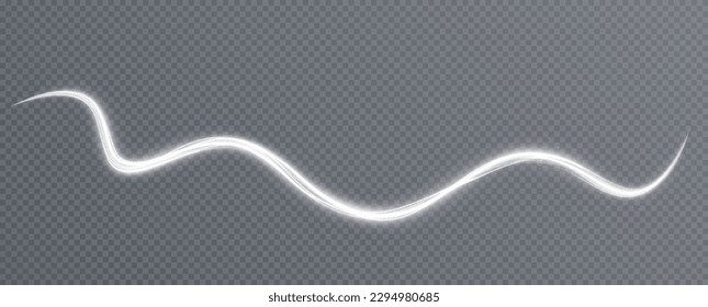 Luminous white lines png of speed. Light glowing effect. Abstract motion lines. Light trail wave png, fire path trace line, car lights, optic fiber and incandescence curve twirl