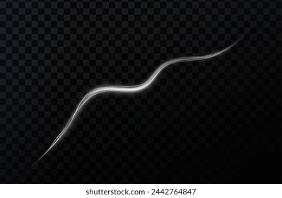 Luminous white lines png of speed. Light glowing effect. Abstract motion lines. Light trail wave png, fire path trace line, car lights, optic fiber and incandescence curve twirl	
