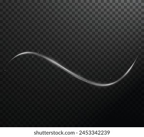 Luminous white lines png of speed. Light glowing effect. Abstract motion lines. Light trail wave png, fire path trace line, car lights, optic fiber and incandescence curve twirl