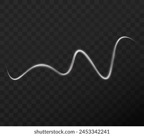 Luminous white lines png of speed. Light glowing effect. Abstract motion lines. Light trail wave png, fire path trace line, car lights, optic fiber and incandescence curve twirl