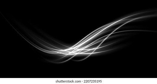 Luminous white lines of speed. Light glowing effect. Abstract motion lines. Light trail wave, fire path trace line, car lights, optic fiber and incandescence curve twirl png.