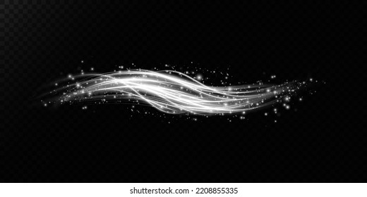 Luminous white lines of speed. Light glowing effect. Abstract motion lines. Light trail wave, fire path trace line, car lights, optic fiber and incandescence curve twirl png.