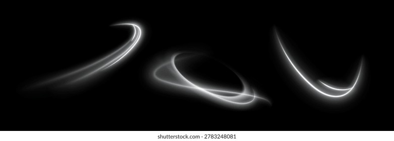 Luminous white lines of speed. Light glowing effect. Abstract motion lines. Light trail wave fire path trace line, car lights, optic fiber and incandescence curve twirl
