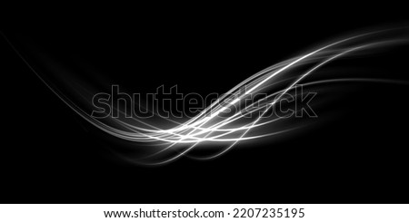 Luminous white lines of speed. Light glowing effect. Abstract motion lines. Light trail wave, fire path trace line, car lights, optic fiber and incandescence curve twirl png.