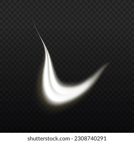 Luminosas líneas blancas de velocidad. Girar la línea blanca. Ola ligera de senderos, línea de trazos de senderos de incendios y giro de la curva de incandescencia. Líneas de movimiento abstractas. Vector PNG.